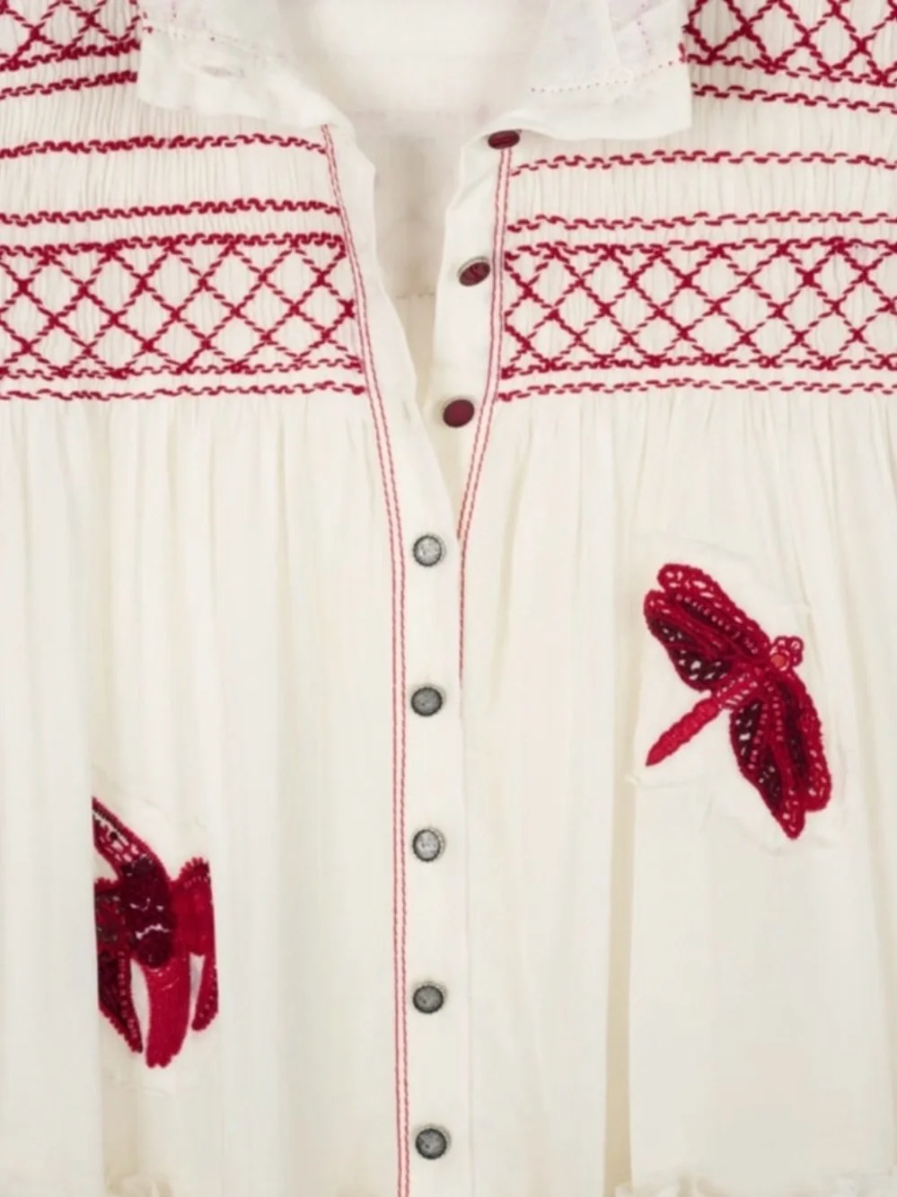 White Midi Dress with Red Embroidery